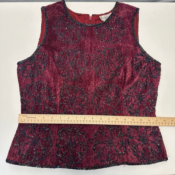 Vintage Paradise Womens L Top Large Red Velvet Sleeveless Embellished Whimsygoth - Picture 9 of 9